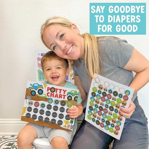 Hadley Designs Potty Training Chart for Toddler Boys - Bundle Sticker Chart for Kids Potty Training Rewards, Sticker Potty Chart for Toddlers Boys, Toilet Stickers Reward Chart for Kids 3 Fun Designs - Thumbnail 4