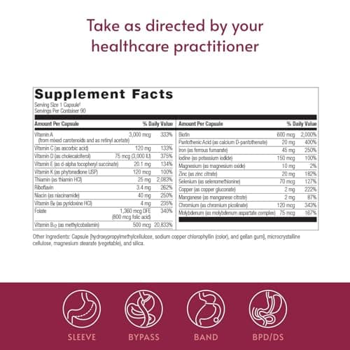 Bariatric Advantage Ultra Solo with Iron - Once-Per-Day Daily Multivitamin - for Bariatric Patients - with Thiamin, Vitamin A & More - Gluten Free - 90 Capsules - Thumbnail 4