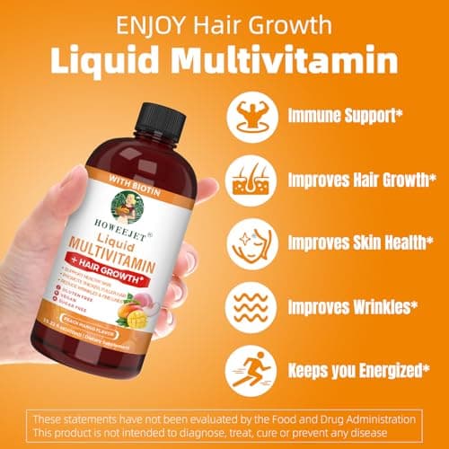 Liquid Multivitamin for Hair Growth | Biotin 10000mcg | Hair & Skin Support Supplement | Clinically Tested for Thicker Hair & Skin Elasticity | Suitable for Women & Men, Ages 18+ | 15.22 Fl Oz (1) - Thumbnail 4