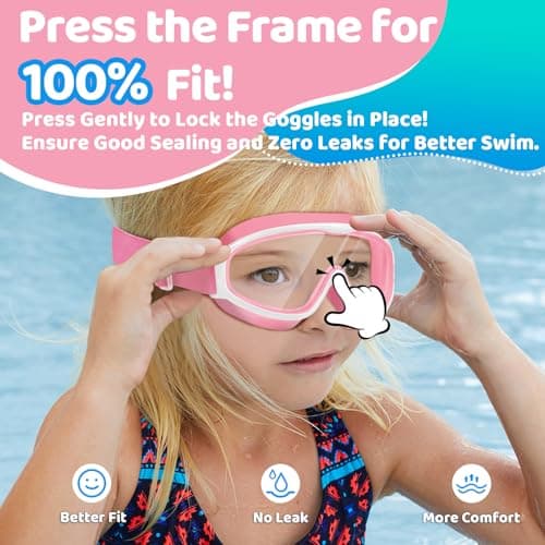 Vvinca Kids Goggles with Comfort Fabric Strap, Kids Swim Goggles Wide View Anti-Fog/UV No Leaking Swimming Goggles for 3-14 - Thumbnail 3