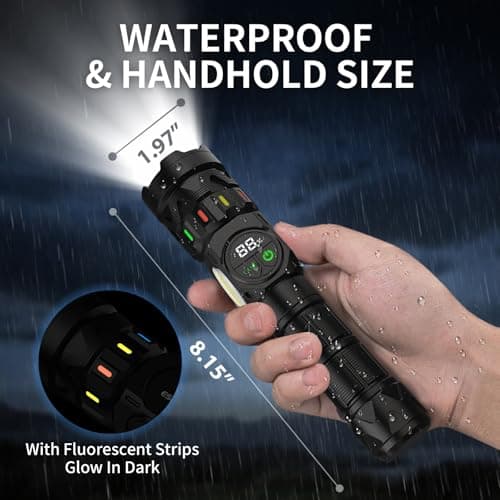 Esgofo Rechargeable Flashlights High Lumens 100000 Long Lasting LCD Display, Super Bright 50W LED, Quick USB C Charge & Output, Double Source & Buttons with Red Light, for Home Camping Hiking - Thumbnail 6