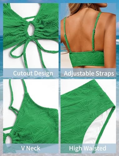 ZAFUL Women's String Bikini Sets Mid Rise Two Piece Swimming Suits V Neck Sexy Bathing Suit Trendy 2026 Swim Suits Green XL - Thumbnail 6