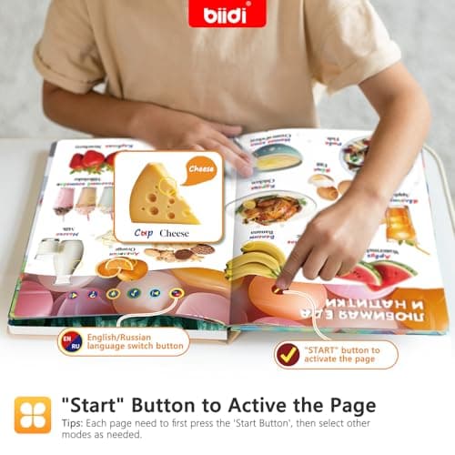 biidi English and Russian Bilingual Talking Book Interactive Book for Kid,1600+ Sounds Talking Book,Interactive Language Learning Toy for Age 3-5 Toddler,Boys Girls Birthday - Thumbnail 2