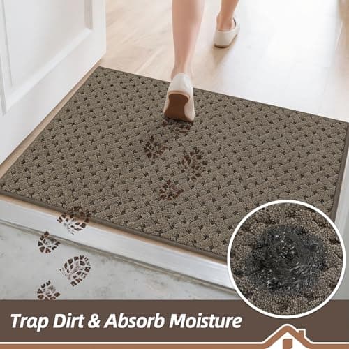 BEQHAUSE Dirt Trapper Door Mat Non-Slip Entryway Rugs Stain Resistant Absorbent Dog Doormats Woven-Look Washable Welcome Floor Doormat for Front Back Door, Dirty Wet Shoes & Paws, 32" x 48", Brown - Thumbnail 3