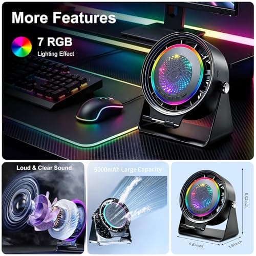 Gifts for Men Women, Wireless Bluetooth Speaker with Phone Stand, Desk Fans & RGB Lights, HD Sound Anti-Slip Base, Rechargeable (5000mAh), 360° Adjustable Phone Holder Cool Gadgets Birthday Gift - Thumbnail 6