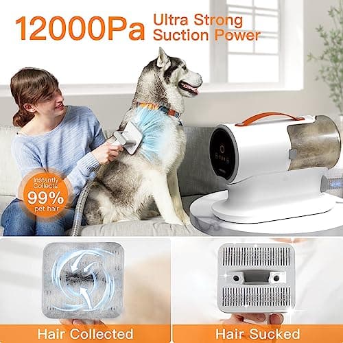AIRROBO Dog Grooming Vacuum Kit,12000Pa Strong Pet Vacuum for Shedding,Grooming Hai,Quiet,PG100,2L Large Capacity - Thumbnail 2