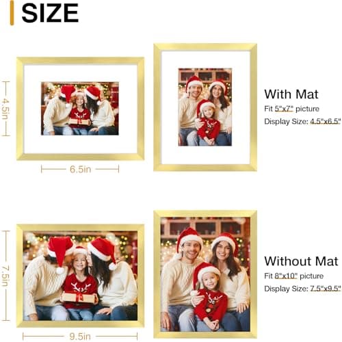decorUhome 8x10 Picture Frame Set of 10, Display Photos 5x7 with Mat or 8x10 Unmatted for Picture Frames Collage Wall Decor, Gold - Thumbnail 4