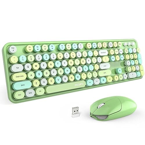 MOFII Wireless Keyboard and Mouse Combo, 2.4Ghz USB Full Size Typewriter Keyboard with Number Pad and Sport Car Mouse for PC Computer Desktop Windows (Green Colorful)