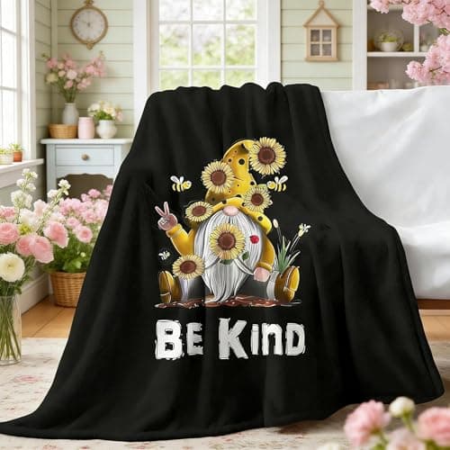 Ivarunner Spring Sunflower Gnome Throw Blanket, Gnomes Gifts for Women, Gnome Lovers, SpringSoft Lightweight Bee Flannel Blanket for Couch, Sofa, 60x50 Inches - Image 1