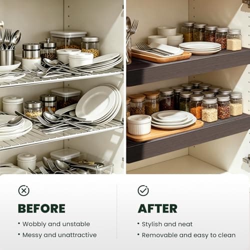 5 Pack Wire Shelf Covers for Pantry, Closet & Kitchen - Waterproof PVC Wire Rack Covers Shelves with Wood Grain Finish - Metal Shelf Liner with Acrylic Clips for Stability - Thumbnail 4