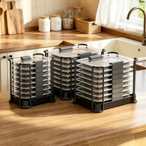 MOUKABAL Lid Organizer for Rubbermaid Brilliance Food Container Lids – Vertical Storage, Metal Frame with Bamboo Base, 3-Pack for 1.3/3.2/4.7 Cup Containers, Kitchen Lid Holder (Black 3-Pack 2) - Image 1