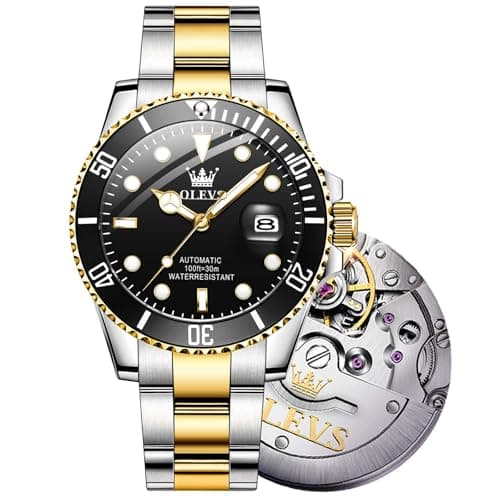 OLEVS Watch Men Automatic Self Winding Black Face Gold and Silver Stainless Steel Watches for Men Luxury Two Tone Dress Waterproof Mens Wrist Watch Relojes De Hombre - Image 1