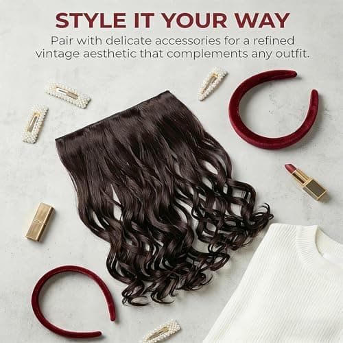 5 Clip in Hair Extensions Synthetic Thick Curly Wavy Hairpieces for Women 18 Inch Natural Looking 3/4 Full Head Clip on Hair Extensions Dark Brown - Thumbnail 3