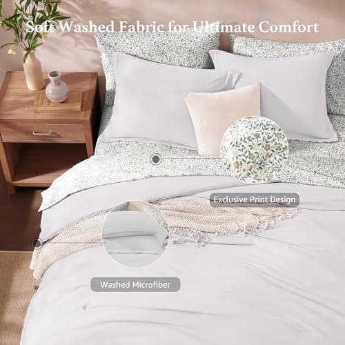 Monbix Queen Comforter Set - 7 Pieces White Prewashed Bed in a Bag Queen Bedding Sets with Comforters, All Seasons Ultra Soft Comforter Bed Set with Sheets, Pillowcases & Shams - Thumbnail 4