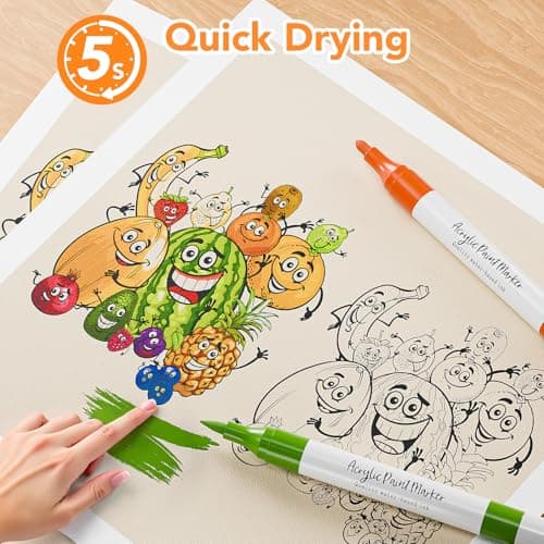 WELLOKB Acrylic Paint Markers, 80 Acrylic Markers Dual Tip Paint Pens for Fabric, Painting Rocks, Wood, Glass, Coloring Books, Ceramic, DIY Crafts Art Supplies for Adults - Thumbnail 5