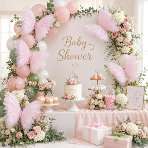 8 Pcs Large & Small Pink Butterfly Decorations, 3D Silk Butterflies Wall Decor with 3 Big 20 Inch & 5 Small 12 Inch Butterflies for Wedding, Baby Shower, Birthday Party, Nursery & Event Decoration - Thumbnail 3