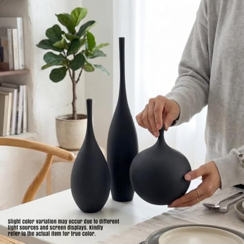 DecoVlog Black Ceramic Vases Set of 3, Modern Boho Vases for Centerpiece Decor, Matte Minimalist Decorative Vases for Home Decor, Living Room, Bookshelf, and Entryway Table Decor - Thumbnail 6