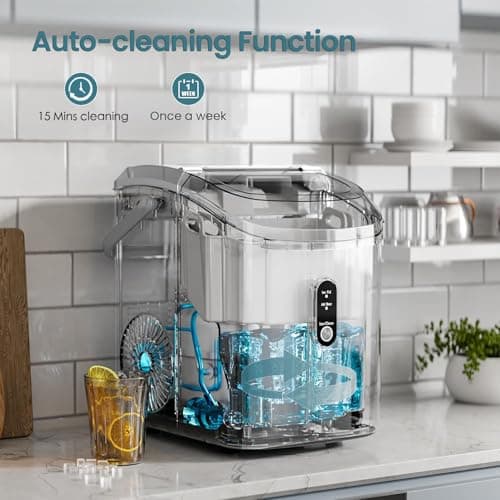 Antarctic Star Countertop Ice Maker with Soft Chewable Pellet Ice, 34lbs/24Hrs, One-Click Operation, Self-Cleaning Portable Peddle Ice Machine with Ice Scoop for Kitchen,Office,Bar,RV (Grey) - Thumbnail 3