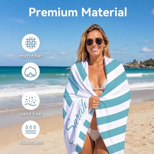 Personalized Beach Towels with Name, Custom Beach Towel for Kids and Adults in Various Trendy Designs, Quick Dry Microfiber Sand Free Oversized Towels for Pool Travel Vacation, Graduation Gifts Class. - Thumbnail 3