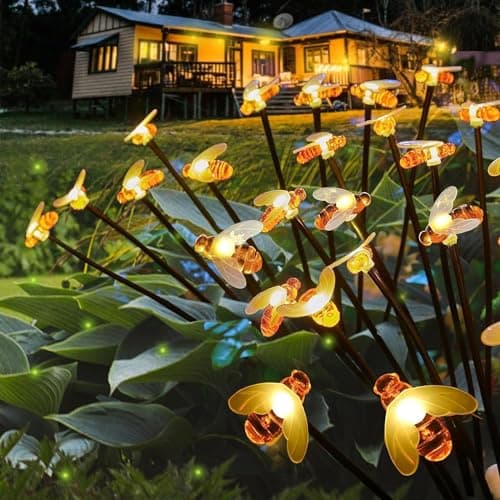 HFLYJPYW Solar Firework Lights 2Pcs Garden Lights Outdoor Waterproof, 120 LED Distribution in 40 Branches Copper Wire, Festive daysStarburst Lights for Path, Patio, Yard (Powder Warm White) - Image 1