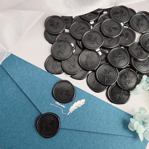 Pilloze 50Pcs Black Self-Adhesive Wax Seal Stickers - Wax Seal Perfect for Wedding Invitation or Envelope Good Adhesion and Easy to Use, Wedding Invitation Accessories - Thumbnail 6