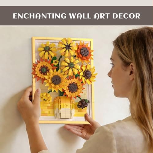 Cogibrix Sunflowers Wall Art for Living Room & Bedroom, Botanicals Building Sets, Flowers Building Blocks for Adults Women, Sunflower Decor Paintings,Wall Decorations for Home Office, Ideal Gifts - Thumbnail 4
