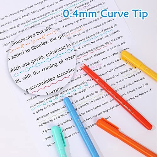 AECHY 12Pcs Dual Tip Markers Pens for Note Taking, Curve Highlighter with 10 Different Curv Shapes & 12 Colors Fine Lines, Colored Curve Pen for Students,Planners,Teachers, Scrapbook Supplies - Thumbnail 3
