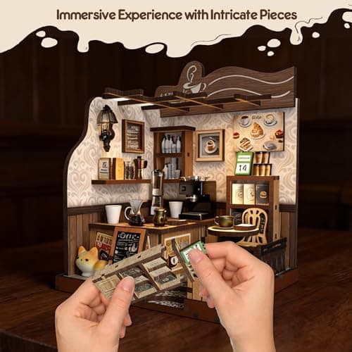 Soothee DIY Miniature Kit - 3D Puzzles for Adults & Teens, Book Nooks and Model Building Kits for Bookshelf Decor, Relaxing Craft & Unique Gift for Craft Lovers (Country Cafe) - Thumbnail 6