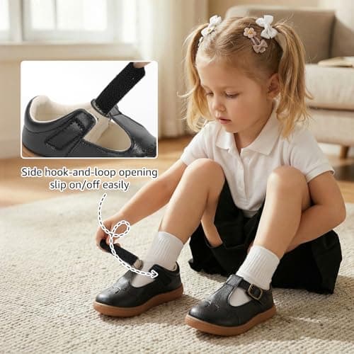 WIDE TOE BOX Toddler Girls Dress Shoes Little Kids Flats School Mary Janes Shoes Ballet Flats Party School Shoes Flower Girl Party Shoes Black Infant 4 - Thumbnail 5