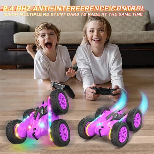 Terucle Remote Control Car, Rc Cars Stunt RC Car Toys New Upgraded Strip Lights and Headlights Girl Toys Double-Sided 360° Rotating 4WD Drift Truck for Boys Girls Birthday Gift (Purple) - Thumbnail 2