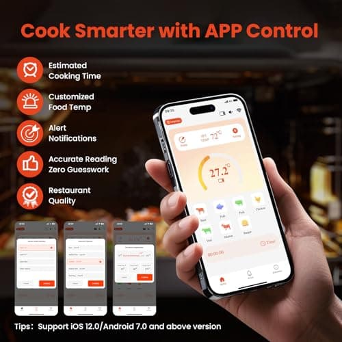 Wireless Meat Thermometer with Bluetooth Probe – 500FT Remote Range, Smart App for iOS & Android, Preprogrammed Meat Settings, Fast Charge, IP67 Waterproof Food Thermometer for BBQ,Oven,Grill,Smoker - Thumbnail 2