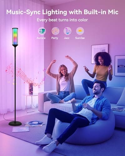 JOOFO Glass Shade RGBICW Corner Floor Lamp, 16 Million Colors Smart LED Ambient Mood Lighting with App & Remote Control for Modern Home Decor, Bedroom, Living Room, Gaming Room - Thumbnail 2