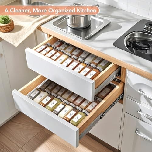 Diolove Expandable Drawer Spice Organizer, Thickened Plastic 3-Tier Spice Rack for Kitchen Drawers (11"–22"), Non-Slip & Easy to Clean, Keeps Spices Visible, Neat & Easy to Grab (Jars Not Included) WH - Thumbnail 2
