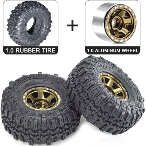 RcThjia 1.0 Beadlock Wheels and Tires Set 57 x 24 mm 1.0 inch Rubber Rock Crawler Tires & Alloy Blade Wheels For 1/18 1/24 Axial SCX24 TRX4M Gladiator Bronco C10 JLU Deadbolt RC Crawler Upgrade(Brown) - Thumbnail 3