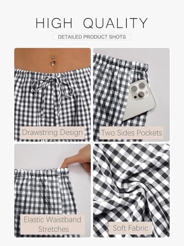GKBK Boxer Shorts for Women Gingham Pajama 2026 Summer Spring Casual Lounge Sleep Cute Plaid Drawstring Shorts Y2K Beach Bottoms Trendy Black White Plaid L - Thumbnail 5