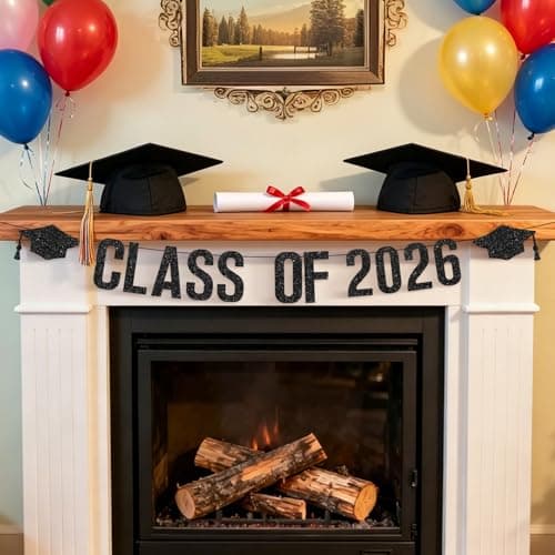 Oeyliz 2026 Graduation Banners Class of 2026 Graduation Banners Black Glitter Class of 2026 with Graduation Cap Banner Garland for Home School Decor Congratulation Graduations Party Supplies - Thumbnail 3