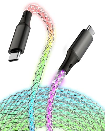 ComfyBay 3.3FT USB C to USB C Charging Cable, Ambient RGB Light Up Charger Cord, Compatible with Samsung Galaxy, iPhone 16/15, iPad, and More - Image 1