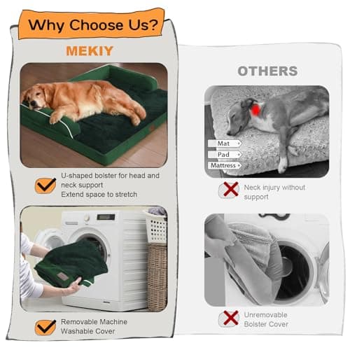 Large Dog Bed Orthopedic Washable - Waterproof Removable Cover - Medium XLarge Big Dogs - Egg Foam Couch - Emerald Dog Beds Bolster with Sides - Thumbnail 4