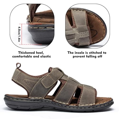 ArcBrothers Men's Premium Leather Sandals - Classic Roman Style Open Toe Sandals - Cushioned Heel, Non-Slip & Sturdy Support - Thumbnail 5