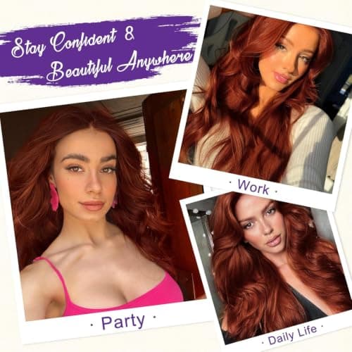 Sotpmal Auburn Synthetic Lace Front Wig,4x6 HD Lace Layered Ginger Glueless Wigs for Women Daily Use Easy to Wear & Style 26IN - Thumbnail 5