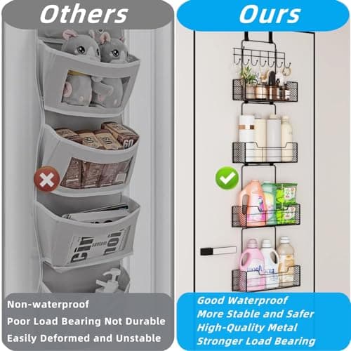 Over The Door Organizer Storage with 4 Metal Large Capacity Baskets,Door Organizer Hanging with Adjustable Hooks,Behind Door Storage Organizer for Bedroom Bathroom Kitchen Office Pantry Closet - Thumbnail 5