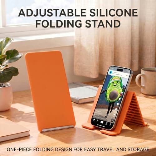Adjustable Foldable Silicone Phone Stand 2-Pack, Yellow, No Charging Port, Non-Slip Desk Holder for iPhone, Samsung, Tablets - Thumbnail 4