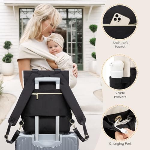 LOVEVOOK Diaper Bag Backpack,Diaper Tote Bag with Insulated Pockets,Bag with Changing Pad,Large Bag with Pacifier Case,15.6 Inch Anti-Theft Laptop Backpack for Women - Thumbnail 6