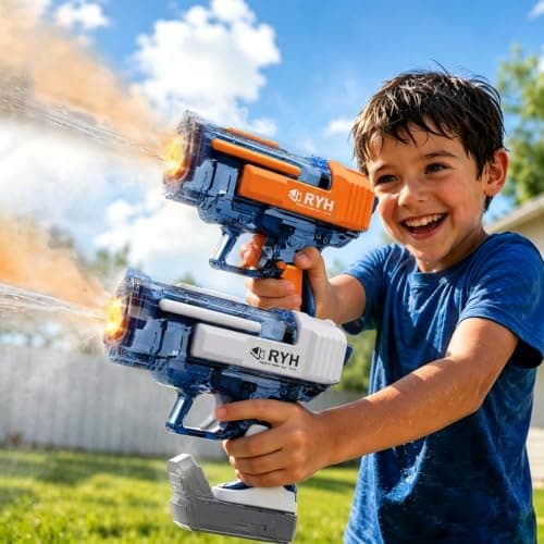 ZSLQHY 2 Pack Automatic Water Guns for Kids 8-12&Adults, Electric Squirt Gun with Light & Spray, 26-32ft Long Range Rechargeable Senior Assassin Water Blaster, Water Toy for Summer Pool Backyard Party - Image 1