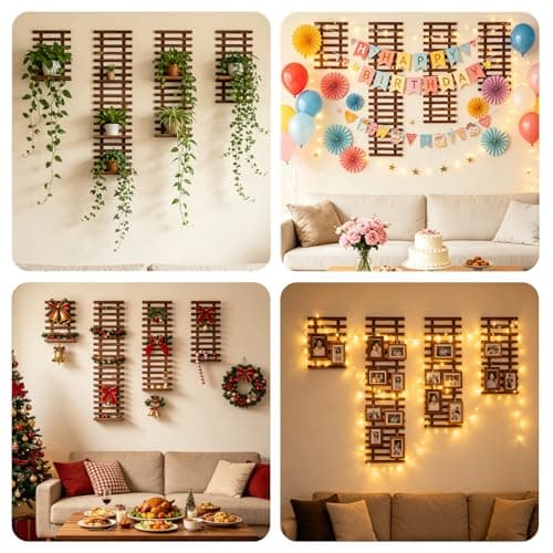 2 Pcs Wall Planter for Indoor Outdoor Plants - Wooden Wall Amounted Plant Holder for Hanging Pots, Vertical Pack Wood Garden Trellis for Climbing Plants Orchid Ivy Vine Rose Patio Home Decor, 23.62" - Thumbnail 2