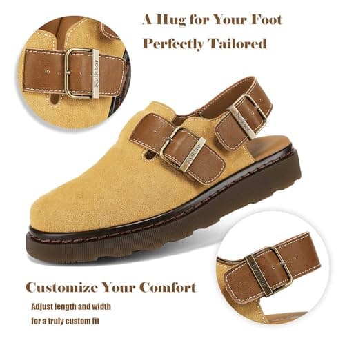 KYIKHOR Women's Suede Leather Loafer Slip-Ons|Genuine Suede Clogs for Women|Comfort Footbed Leather Mules Potato Shoes with Back Strap|Cute Office Casual Dress Shoes Yellow,6 M US - Thumbnail 5