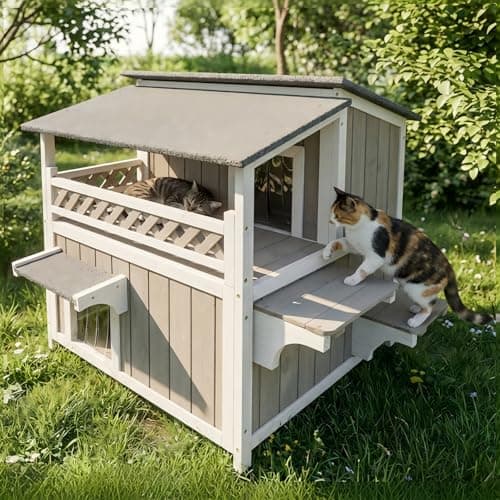 Pawbuilt Outdoor & Indoor Wooden Cat House, Weatherproof Two-Story Cat Shelter, Enclosed Multi-Level Cat Home for Cats - Image 1