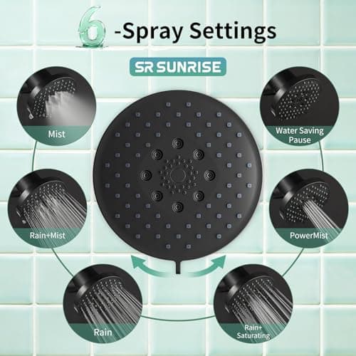SR SUN RISE Filtered Shower Head with Filters,High Pressure Rain Shower Head,20-Stage Shower Filter,1.8/2.5 GPM Flow Rate,6 Spray Modes for Hard Water Softener,Remove Chlorine (Black,5.5 Inch) - Thumbnail 3