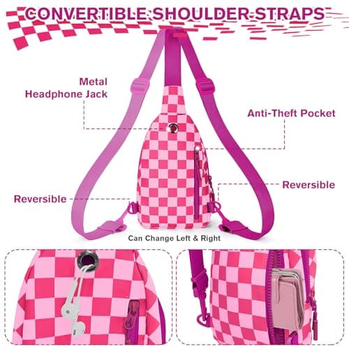 Checkered Women's Sling Bag - Stylish Small Backpack Crossbody Chest Bag & Fanny Pack Purse - Thumbnail 5