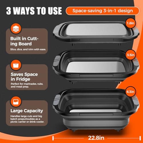 Collapsible BBQ Prep Tubs with Titanium Cutting Board, Large-Capacity（5.3Gal/20L）Barbecue Utensils, with Locking Lid, Strong Sealing and Leak-Proof Design. Suitable for Kitchen and Outdoor. - Thumbnail 3